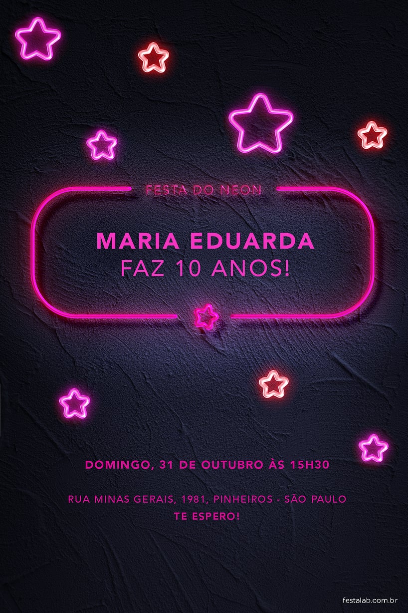 Modelo de Convite de Aniversario - Festa do Neon Criar convite de aniversário - Festa do Neon| FestaLab