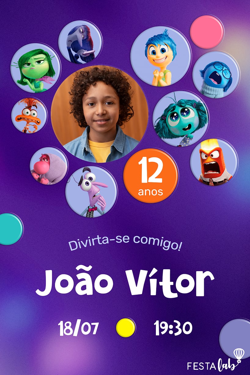 Modelo de Convite de Aniversario - Festa dos Divertidamentes Criar convite de aniversário - Festa dos Divertidamentes| FestaLab