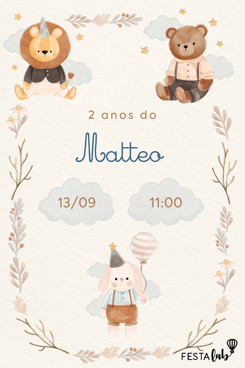 Modelo de Convite de Aniversario - Festa Encantada dos Ursinhos Criar convite de aniversário - Festa Encantada dos Ursinhos| FestaLab