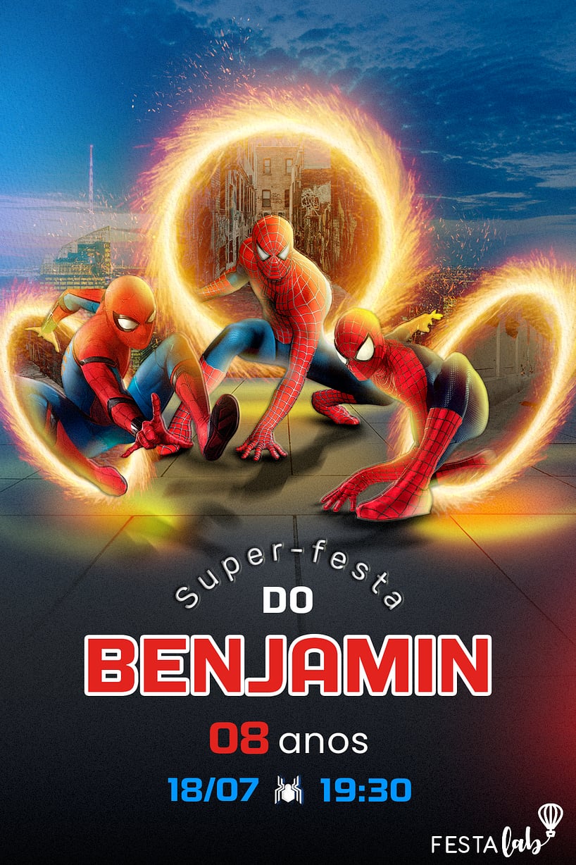 Modelo de Convite de Aniversario - Festa Homens Aranhas Criar convite de aniversário - Festa Homens Aranhas| FestaLab