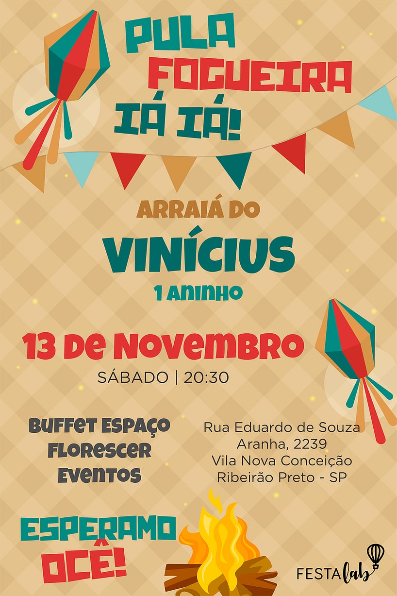 Modelo de Convite de Aniversario - Festa Junina na Roca Criar convite de aniversário - Festa Junina na Roça| FestaLab