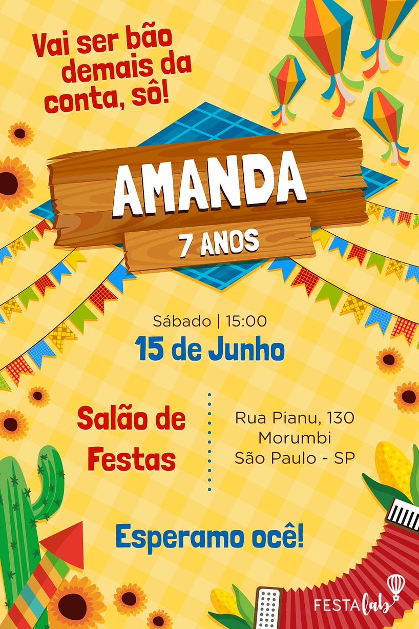 Modelo de Convite de Aniversario - Festa Junina Criar convite de aniversário - Festa Junina| FestaLab
