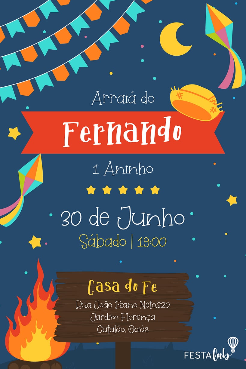 Modelo de Convite de Aniversario - Noite de Sao Joao Criar convite de aniversário - Noite de São João| FestaLab