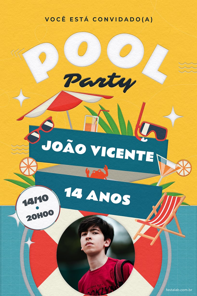 Modelo de Convite de Aniversario - Festa na piscina Criar convite de aniversário - Festa na piscina| FestaLab