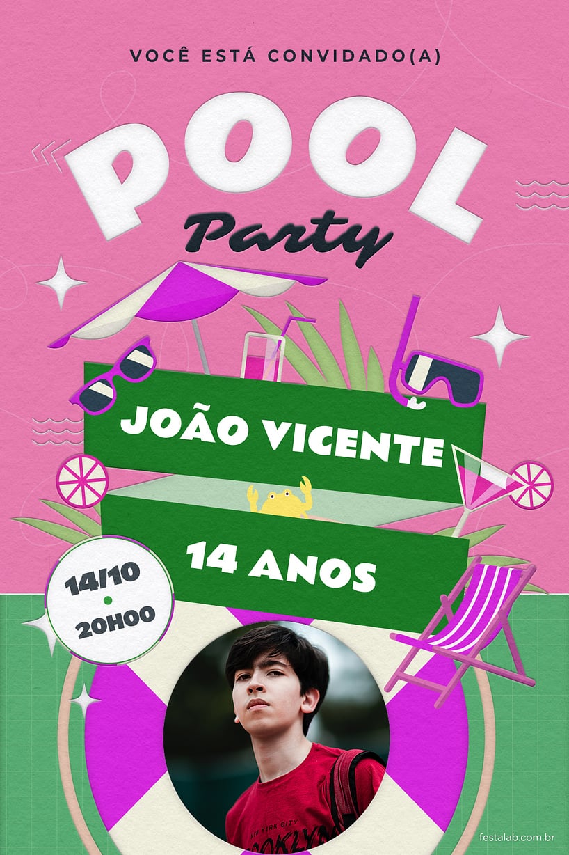 Modelo de Convite de Aniversario - Festa na piscina rosa Criar convite de aniversário - Festa na piscina rosa| FestaLab