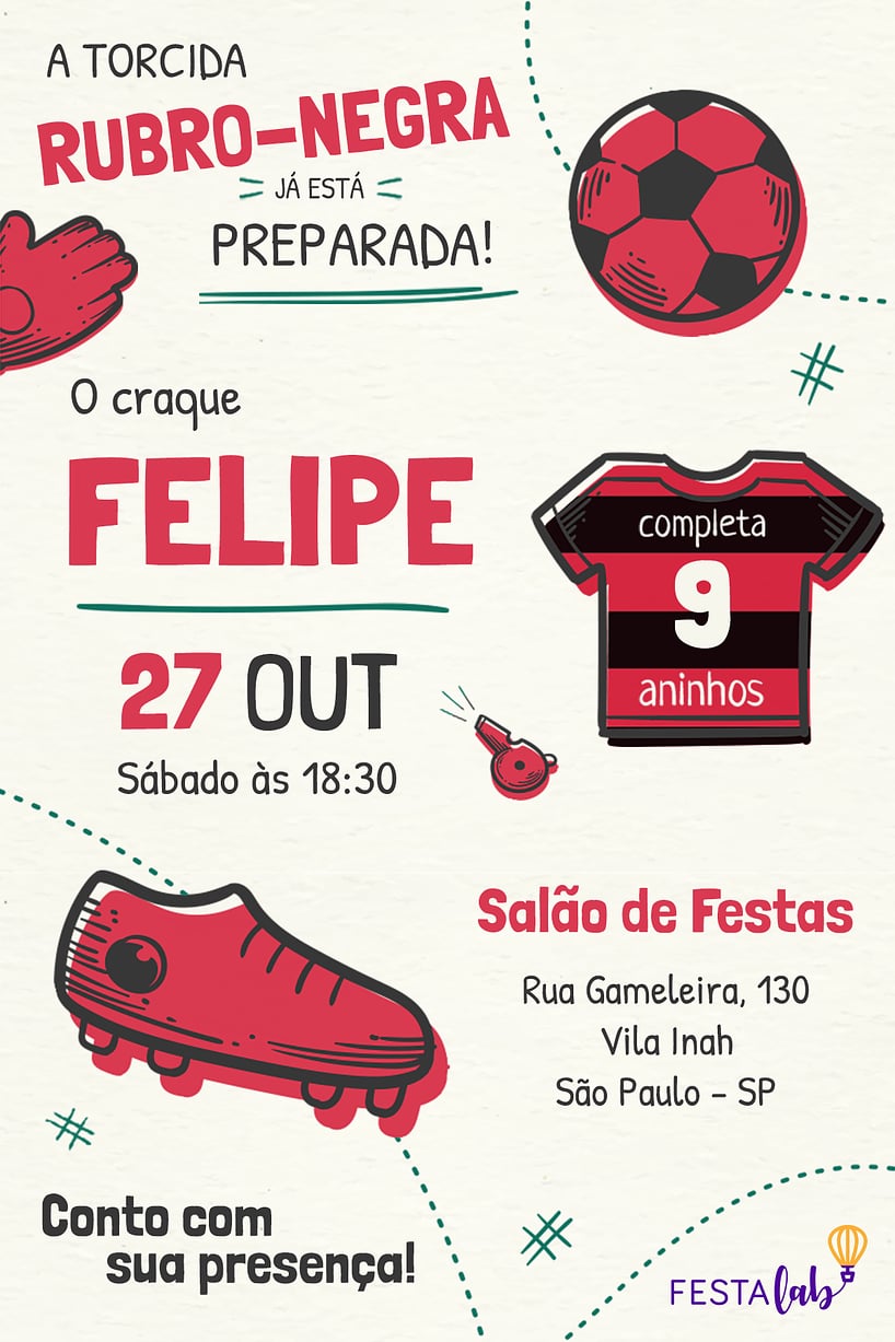 Modelo de Convite de Aniversario - Flamengo Criar convite de aniversário - Flamengo| FestaLab