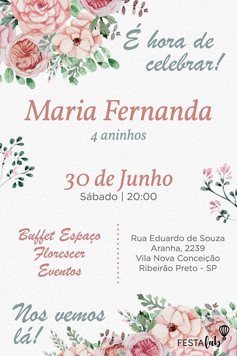 Modelo de Convite de Aniversario - Festival das Flores Criar convite de aniversário - Festival das Flores| FestaLab