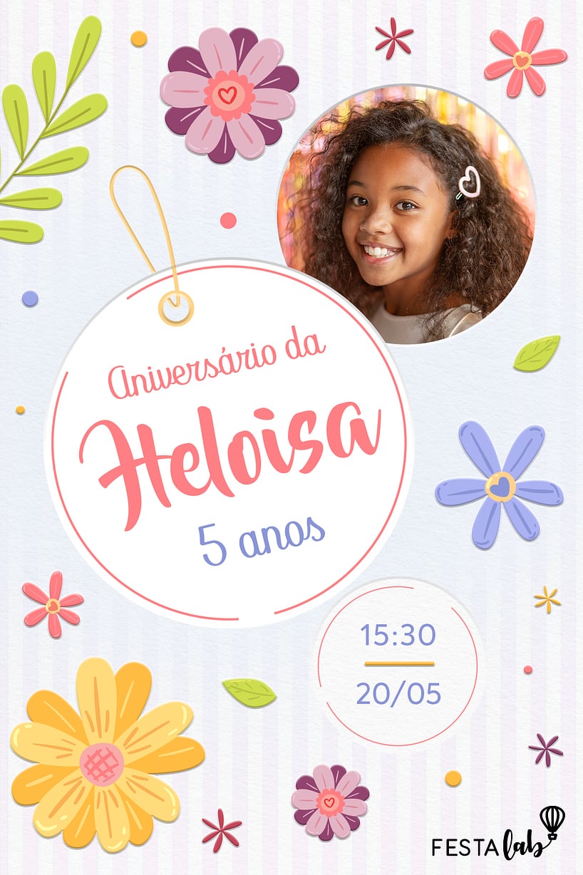 Modelo de Convite de Aniversario - Flores coloridas Criar convite de aniversário - Flores coloridas| FestaLab