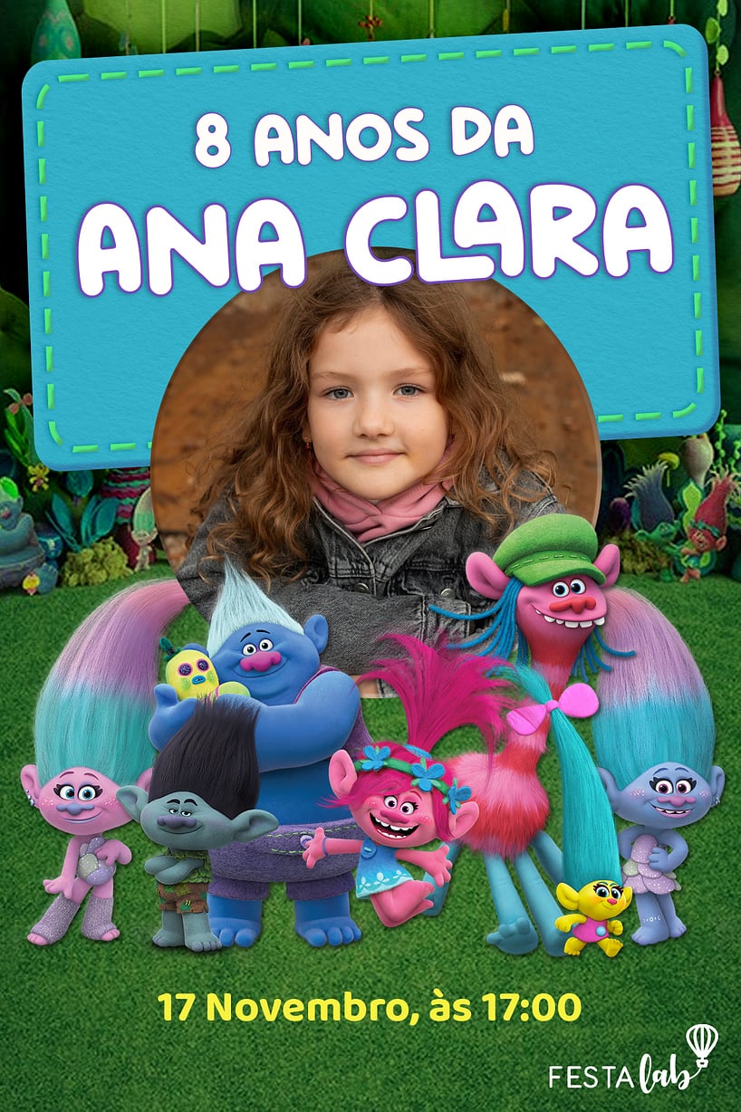 Modelo de Convite de Aniversario - Floresta dos trolls Criar convite de aniversário - Floresta dos trolls| FestaLab