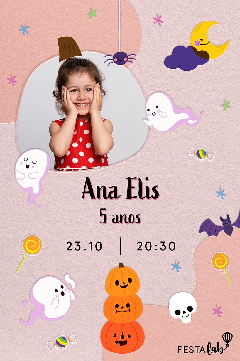 Modelo de Convite de Aniversario - Fofuras de Halloween Criar convite de aniversário - Fofuras de Halloween| FestaLab