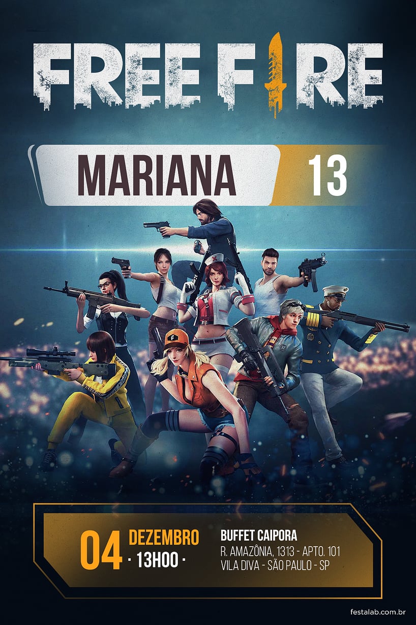 Modelo de Convite de Aniversario - Free Fire Criar convite de aniversário - Free Fire| FestaLab