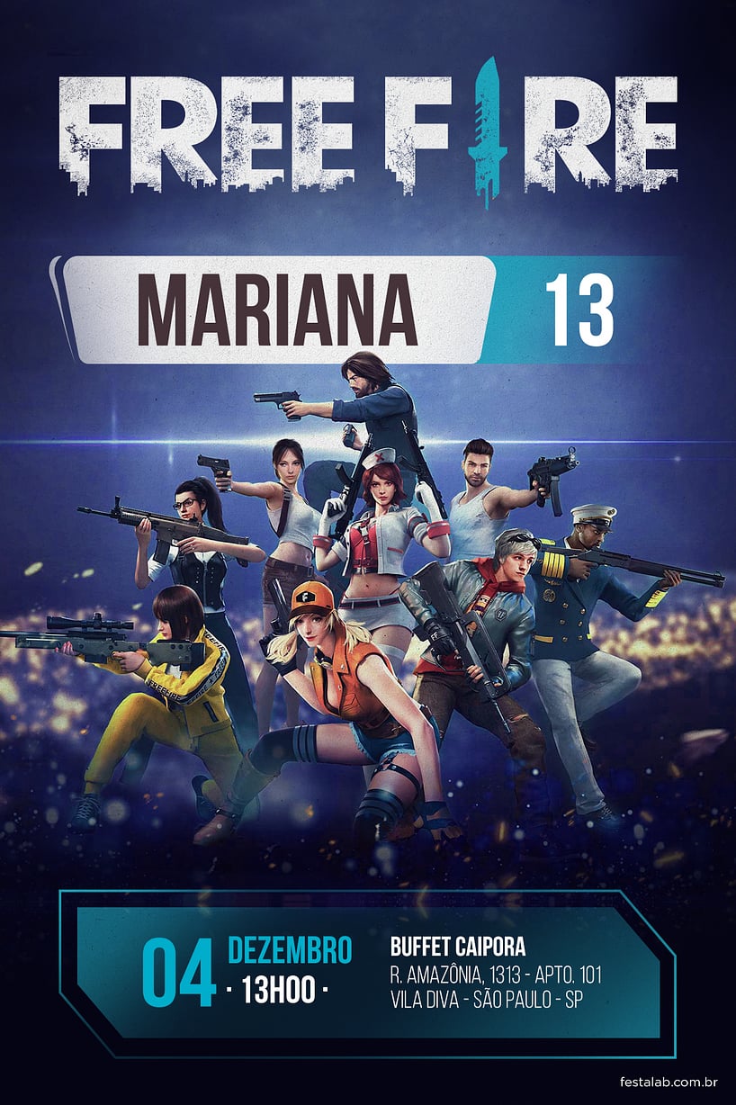 Modelo de Convite de Aniversario - Free Fire azul Criar convite de aniversário - Free Fire azul| FestaLab