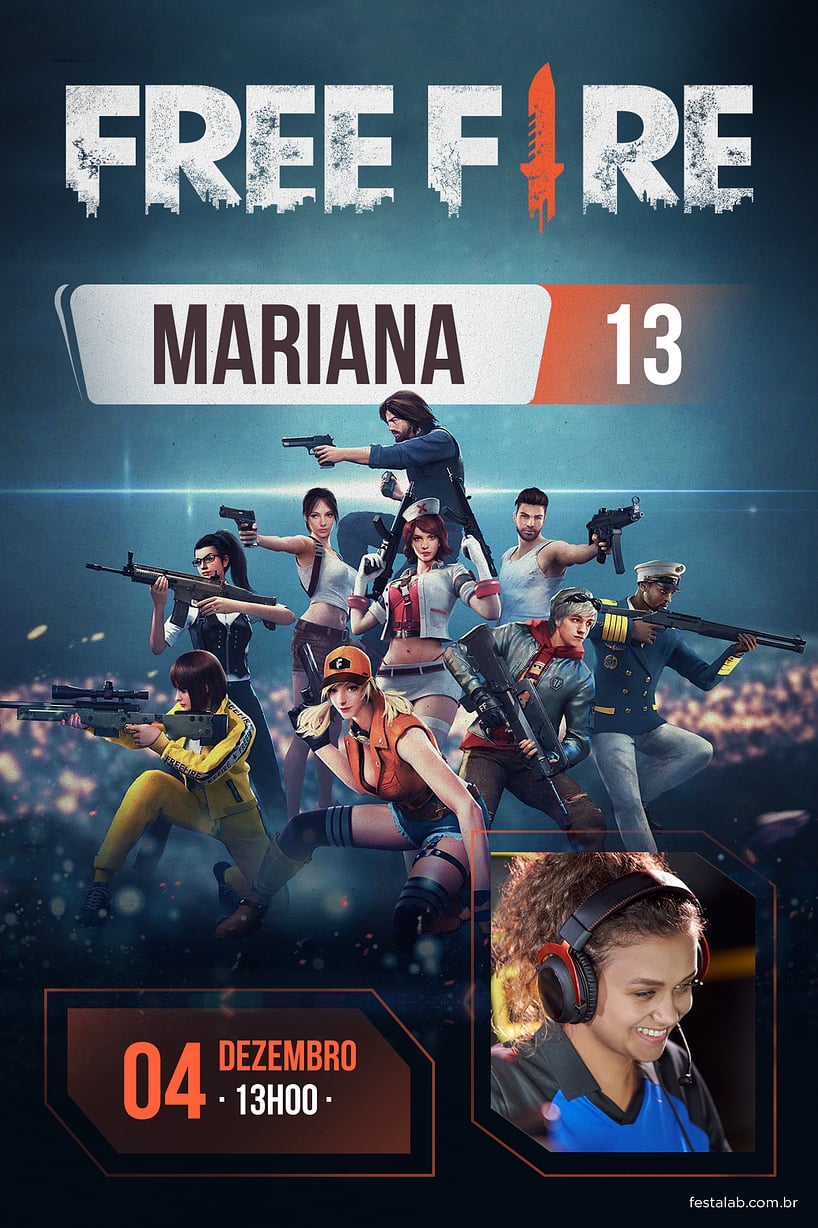 Modelo de Convite de Aniversario - Free Fire Vermelho Criar convite de aniversário - Free Fire Vermelho| FestaLab