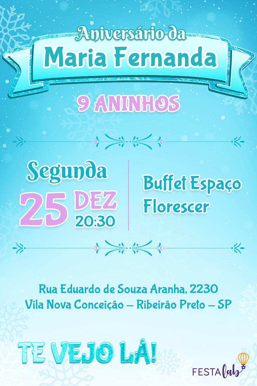 Modelo de Convite de Aniversario - Frozen Criar convite de aniversário - Frozen| FestaLab