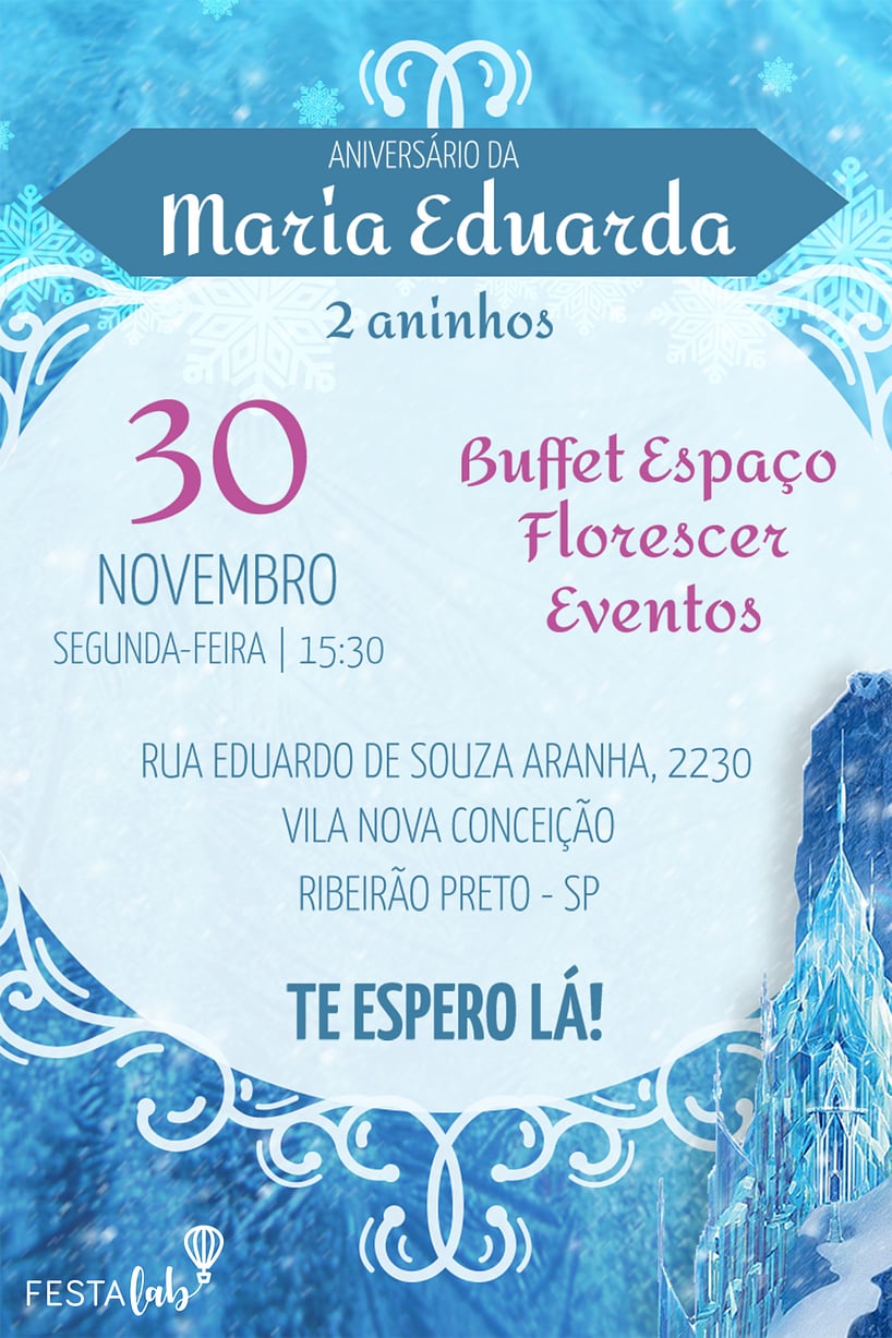 Modelo de Convite de Aniversario - Frozen Castelo Elsa Criar convite de aniversário - Frozen Castelo Elsa| FestaLab
