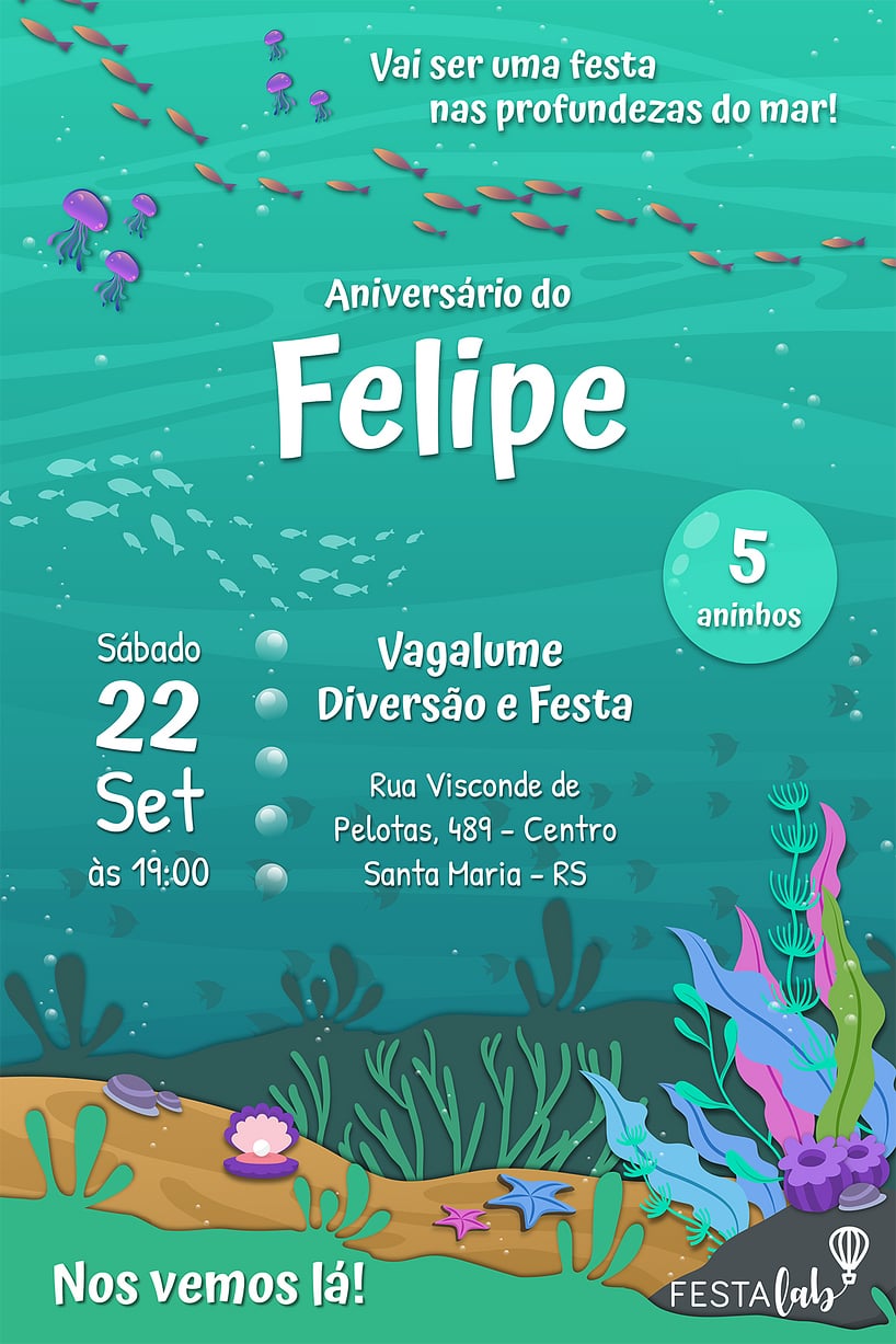 Modelo de Convite de Aniversario - Fundo do Mar Criar convite de aniversário - Fundo do Mar| FestaLab