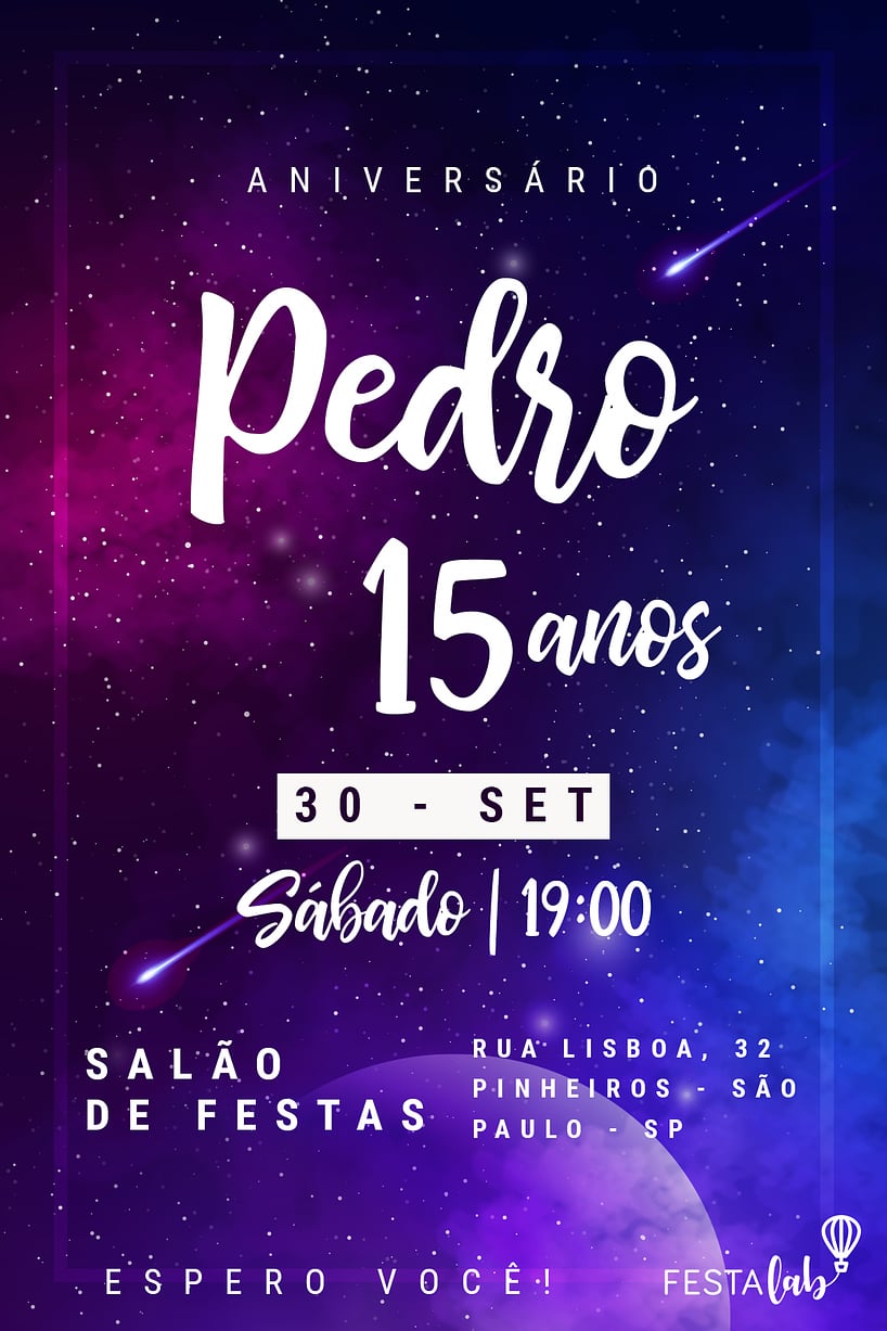 Modelo de Convite de Aniversario - Galaxia Criar convite de aniversário - Galáxia| FestaLab