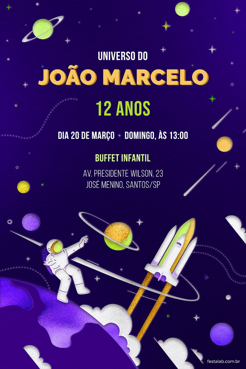 Modelo de Convite de Aniversario - Galaxia Roxa Criar convite de aniversário - Galáxia Roxa| FestaLab
