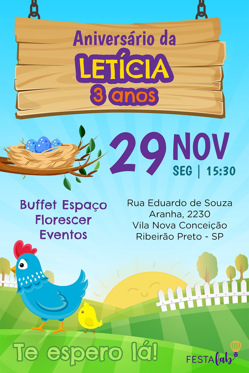 Modelo de Convite de Aniversario - Pintinhos em Festa Criar convite de aniversário - Pintinhos em Festa| FestaLab