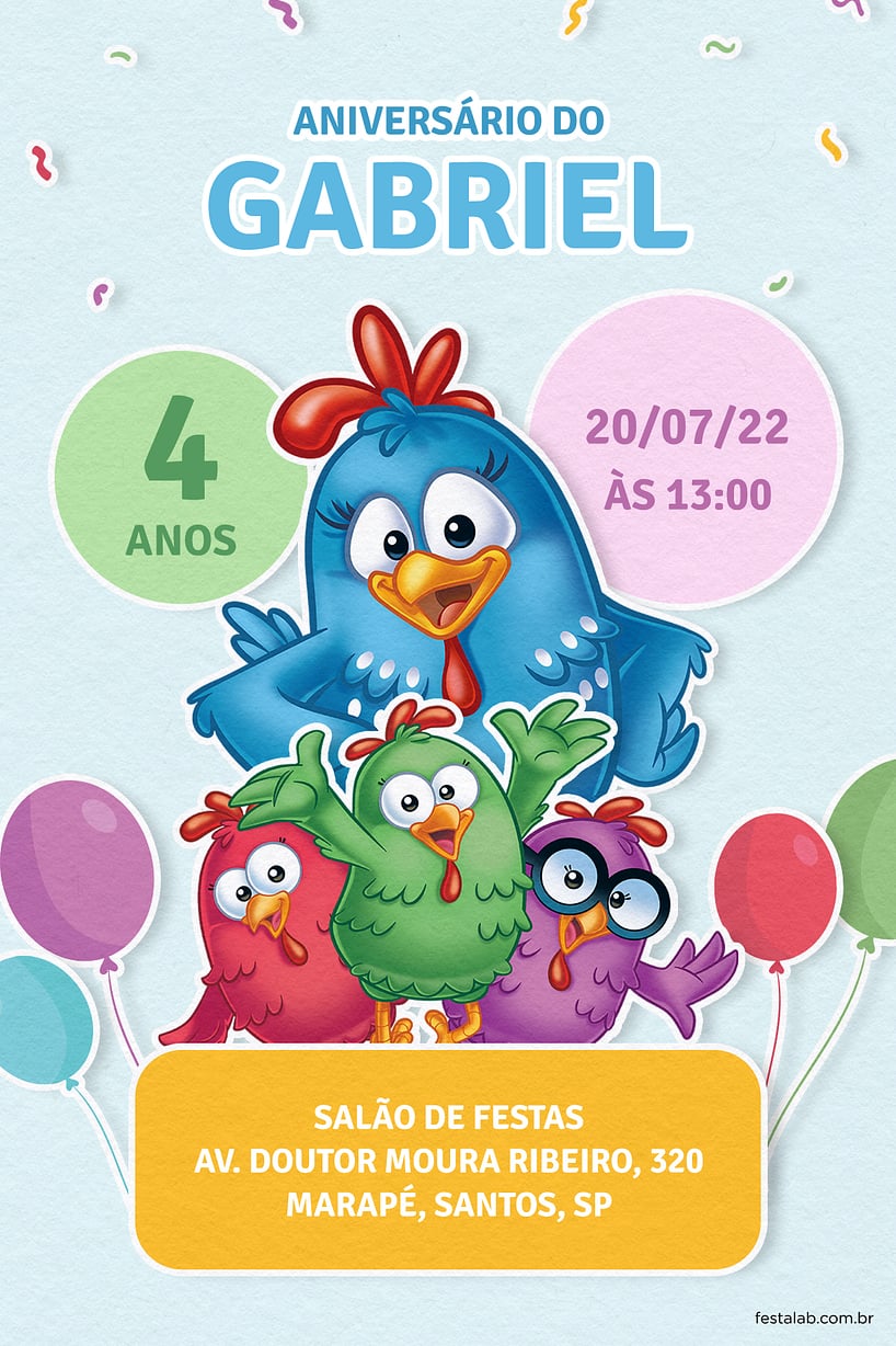 Modelo de Convite de Aniversario - Galinha Pintadinha azul Criar convite de aniversário - Galinha Pintadinha azul| FestaLab