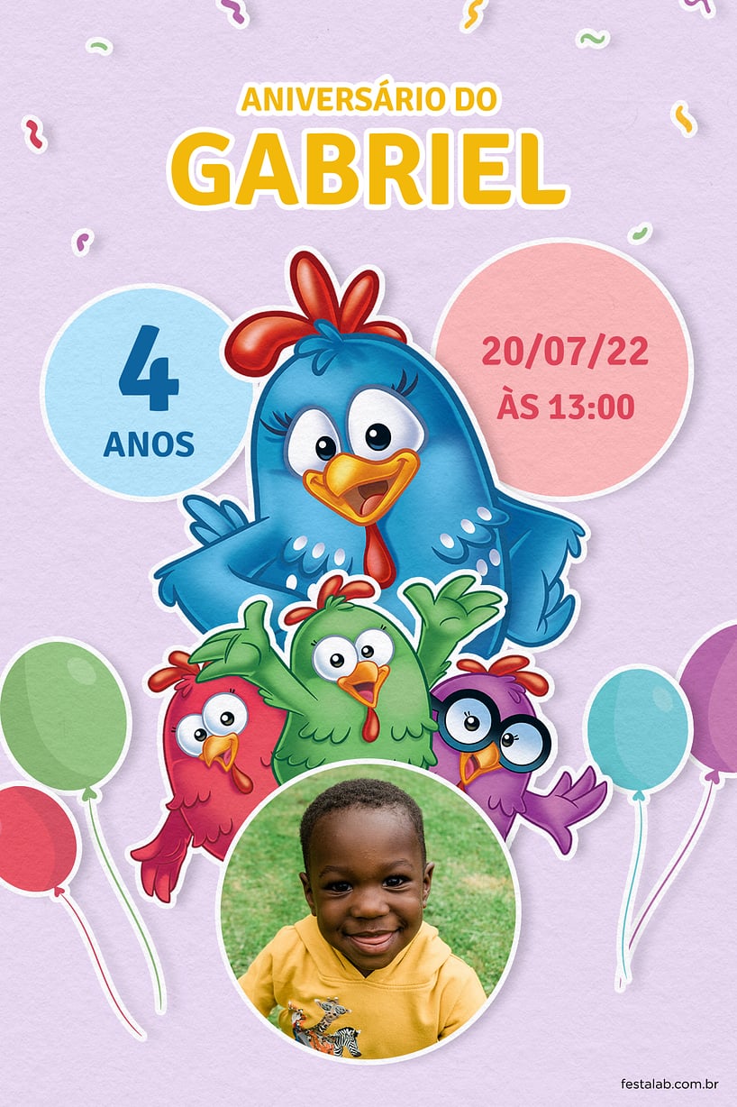 Modelo de Convite de Aniversario - Galinha Pintadinha Lilas Criar convite de aniversário - Galinha Pintadinha Lilás| FestaLab