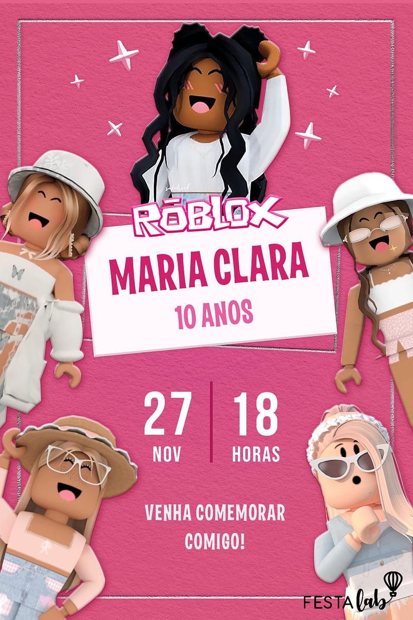 Modelo de Convite de Aniversario - Garota roblox Criar convite de aniversário - Garota roblox| FestaLab