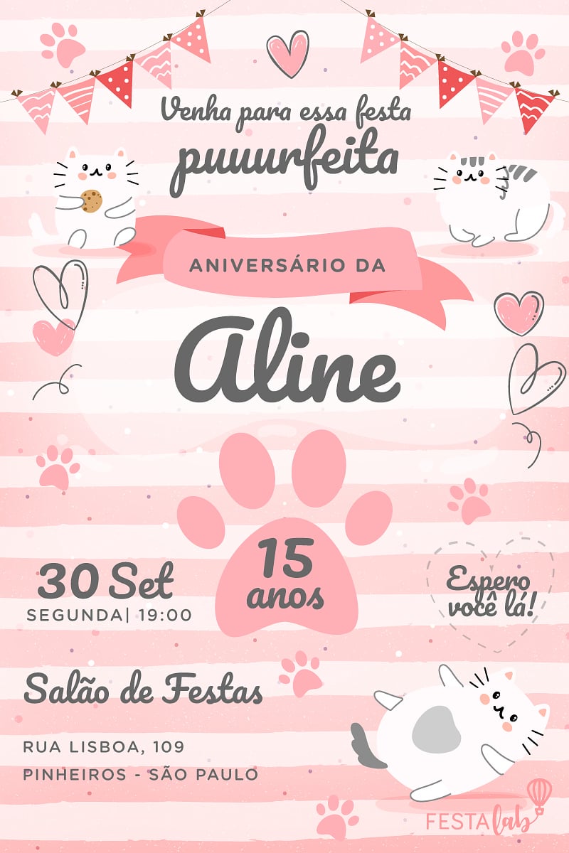 Modelo de Convite de Aniversario - Gatinhos Criar convite de aniversário - Gatinhos| FestaLab