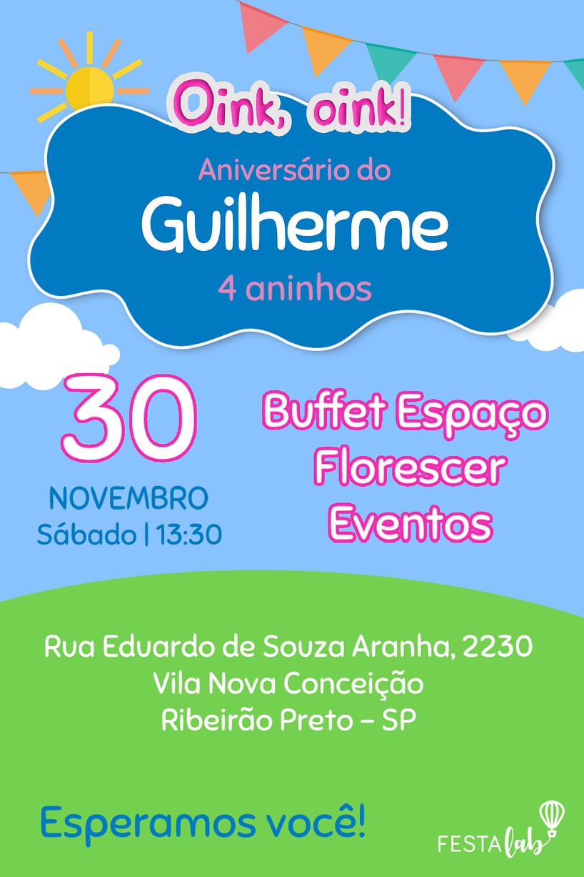 Modelo de Convite de Aniversario - George Pig Criar convite de aniversário - George Pig| FestaLab