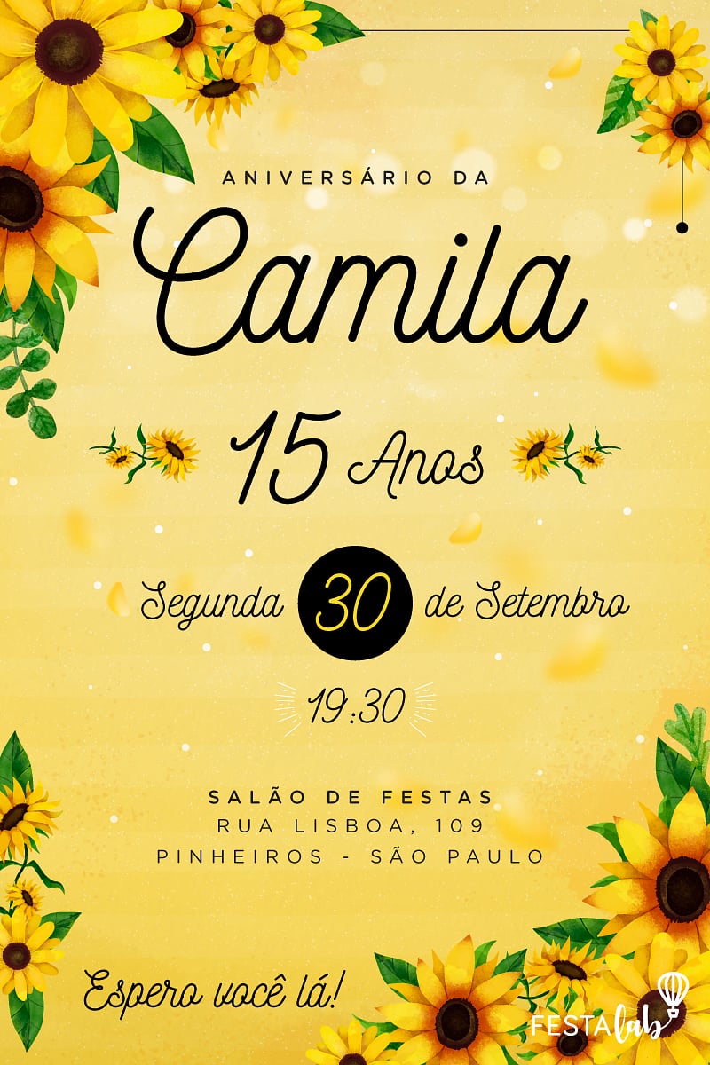 Modelo de Convite de Aniversario - Girassol Criar convite de aniversário - Girassol| FestaLab