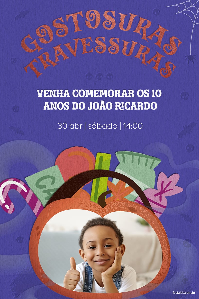 Modelo de Convite de Aniversario - Halloween Abobora Criar convite de aniversário - Halloween Abóbora| FestaLab