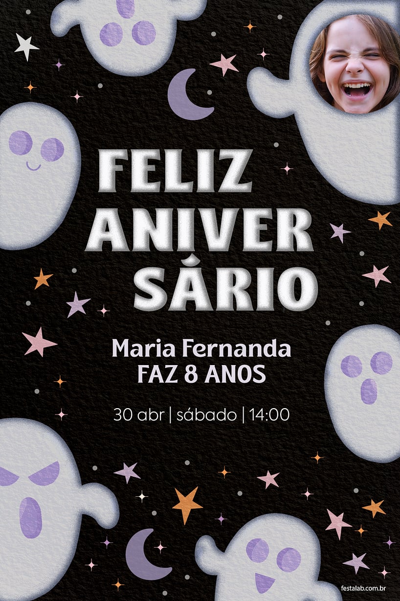 Modelo de Convite de Aniversario - Halloween Fantasminha Criar convite de aniversário - Halloween Fantasminha| FestaLab