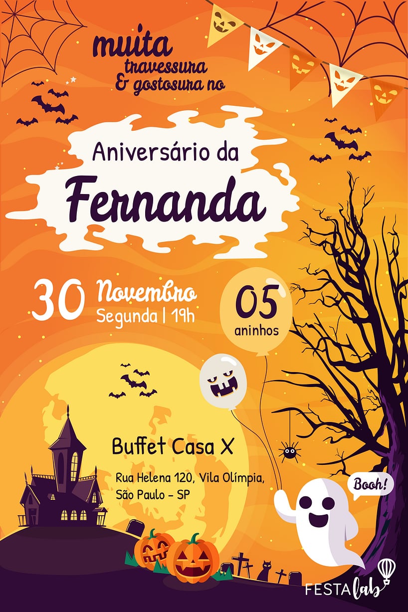 Modelo de Convite de Aniversario - Halloween Criar convite de aniversário - Halloween| FestaLab