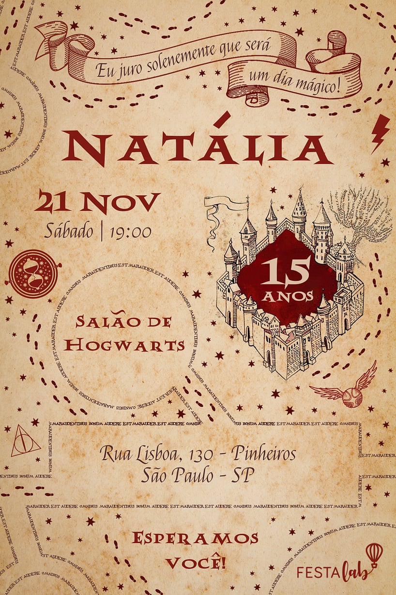 Modelo de Convite de Aniversario - Harry Potter Criar convite de aniversário - Harry Potter| FestaLab