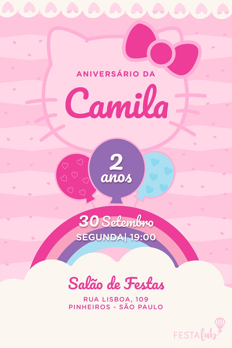 Modelo de Convite de Aniversario - Hello Kitty Criar convite de aniversário - Hello Kitty| FestaLab