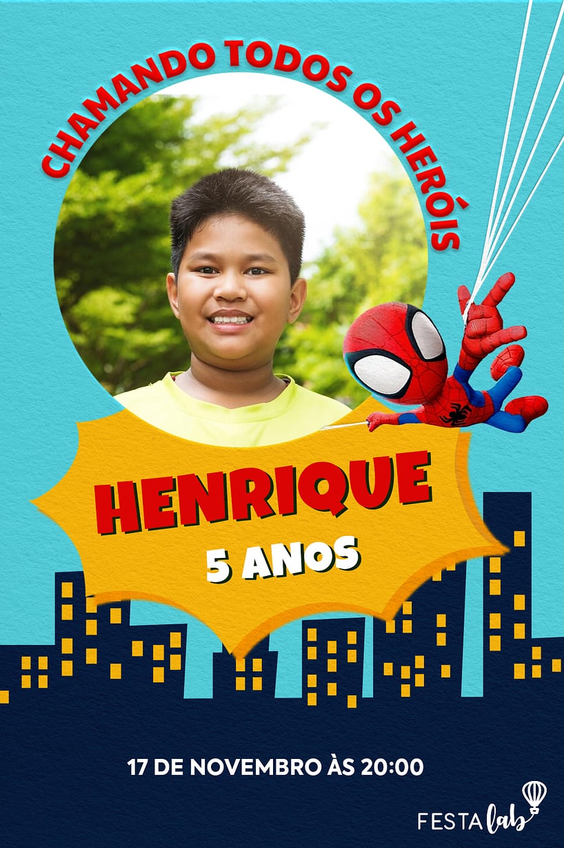Modelo de Convite de Aniversario - Hero?i da Teia Criar convite de aniversário - Herói da Teia| FestaLab