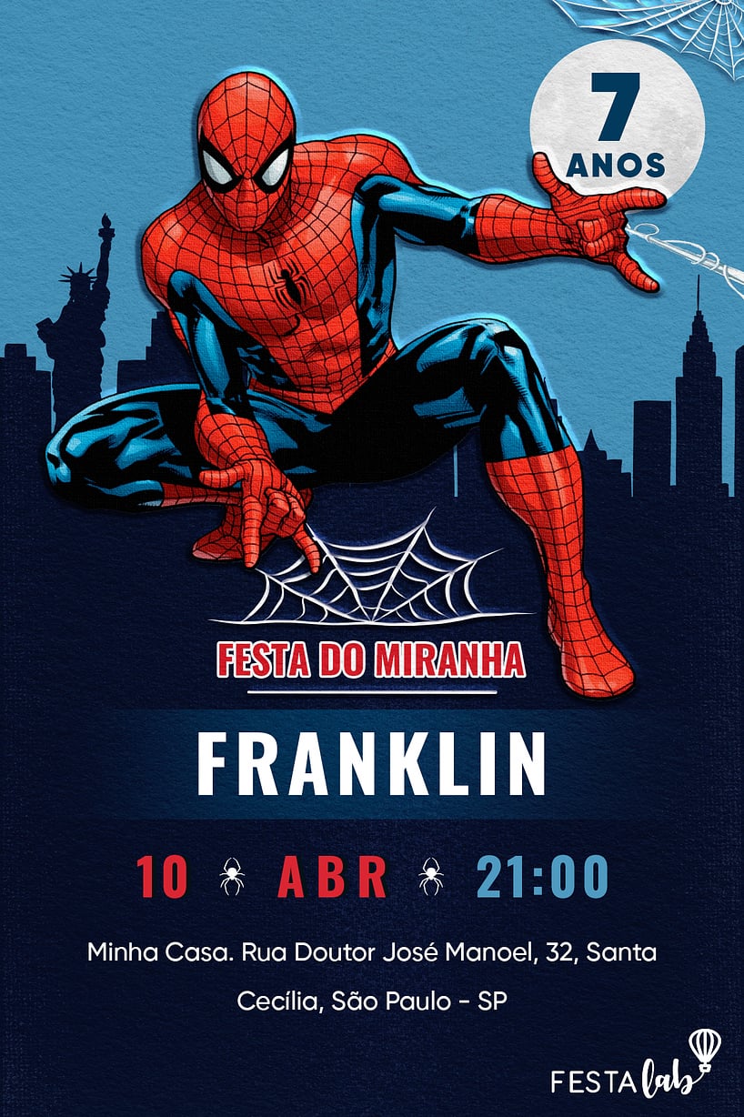 Modelo de Convite de Aniversario - Heroi de Nova York Criar convite de aniversário - Herói de Nova York| FestaLab