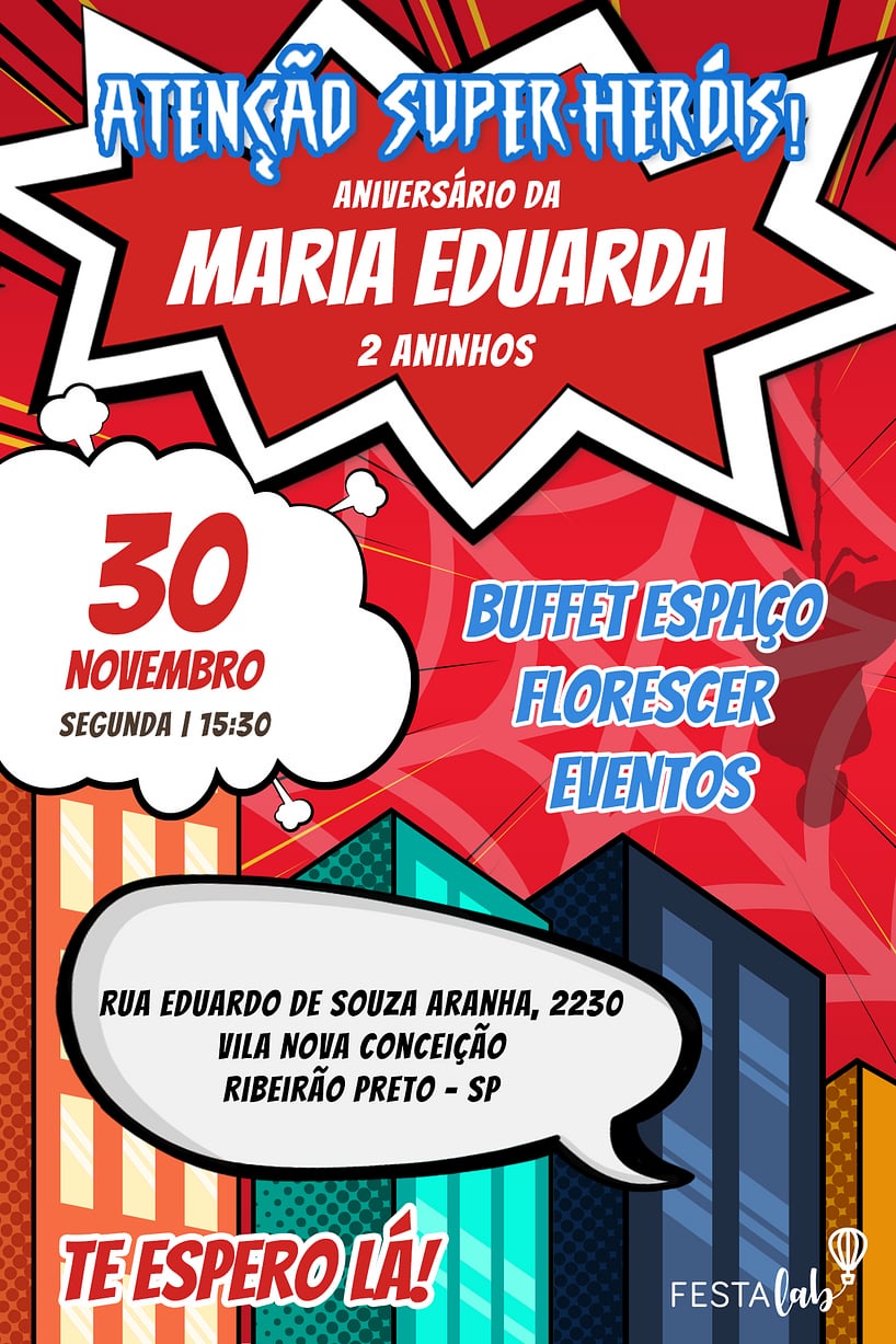 Modelo de Convite de Aniversario - Homem Aranha Criar convite de aniversário - Homem Aranha| FestaLab