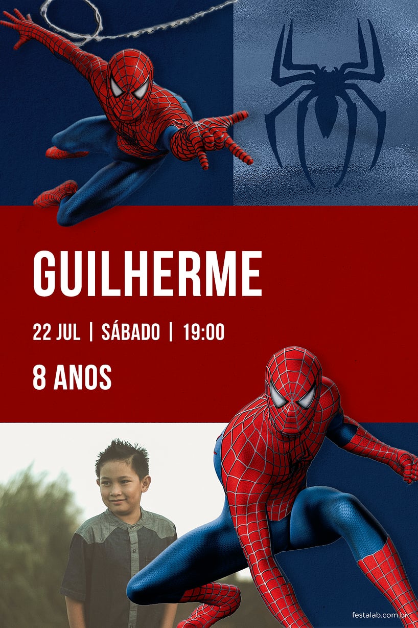 Modelo de Convite de Aniversario - A Teia do Heroi: Azul Criar convite de aniversário - A Teia do Herói: Azul| FestaLab