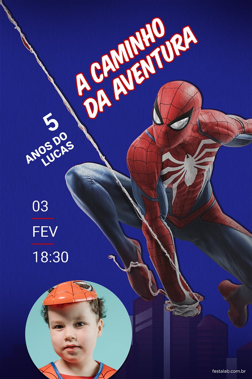 Modelo de Convite de Aniversario - Homem aranha em acao azul Criar convite de aniversário - Homem aranha em ação azul| FestaLab