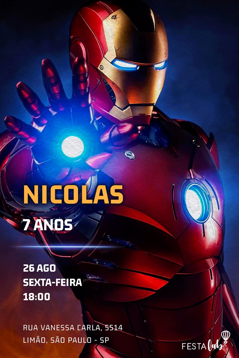 Modelo de Convite de Aniversario - Homem de Ferro Criar convite de aniversário - Homem de Ferro| FestaLab