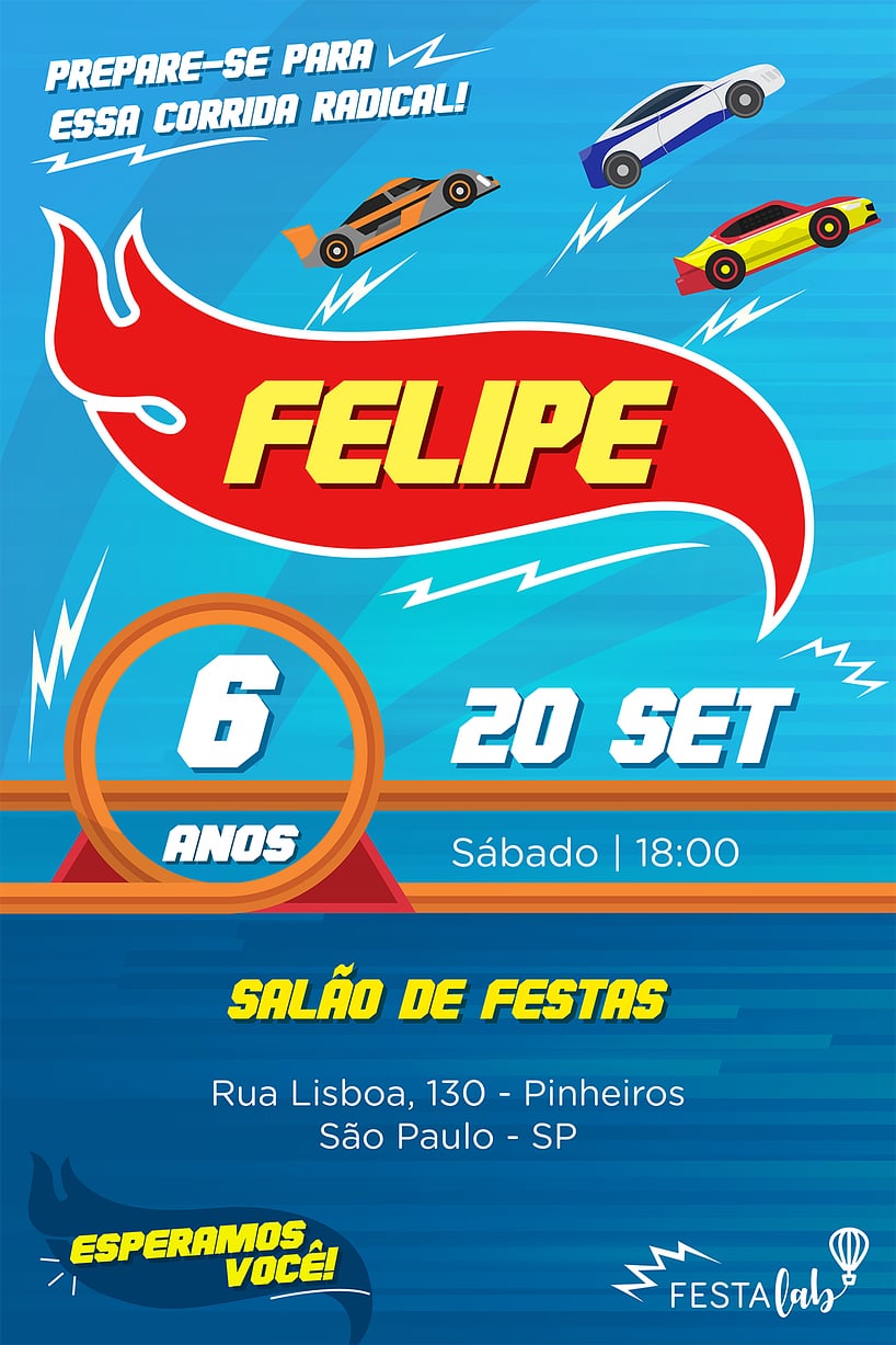 Modelo de Convite de Aniversario - Hot Wheels Criar convite de aniversário - Hot Wheels| FestaLab