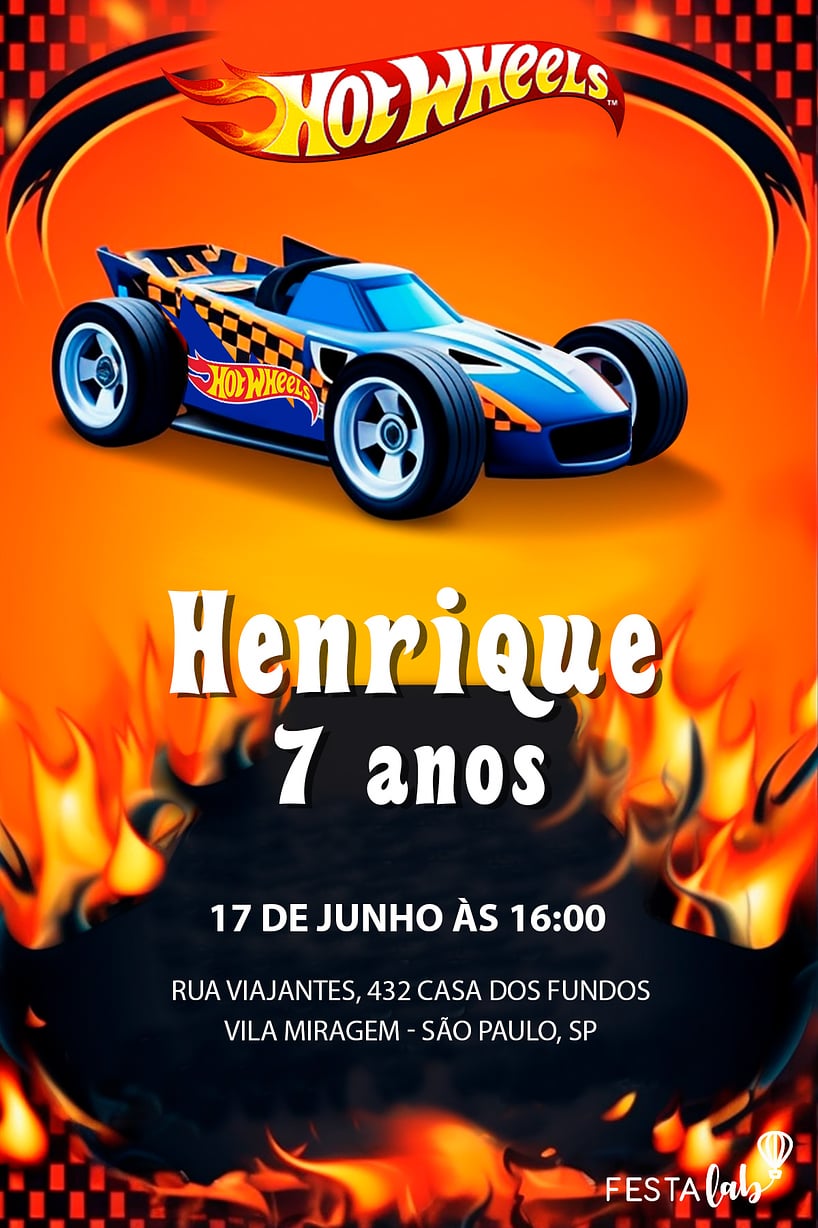 Modelo de Convite de Aniversario - Hot Wheels Turbo Criar convite de aniversário - Hot Wheels Turbo| FestaLab