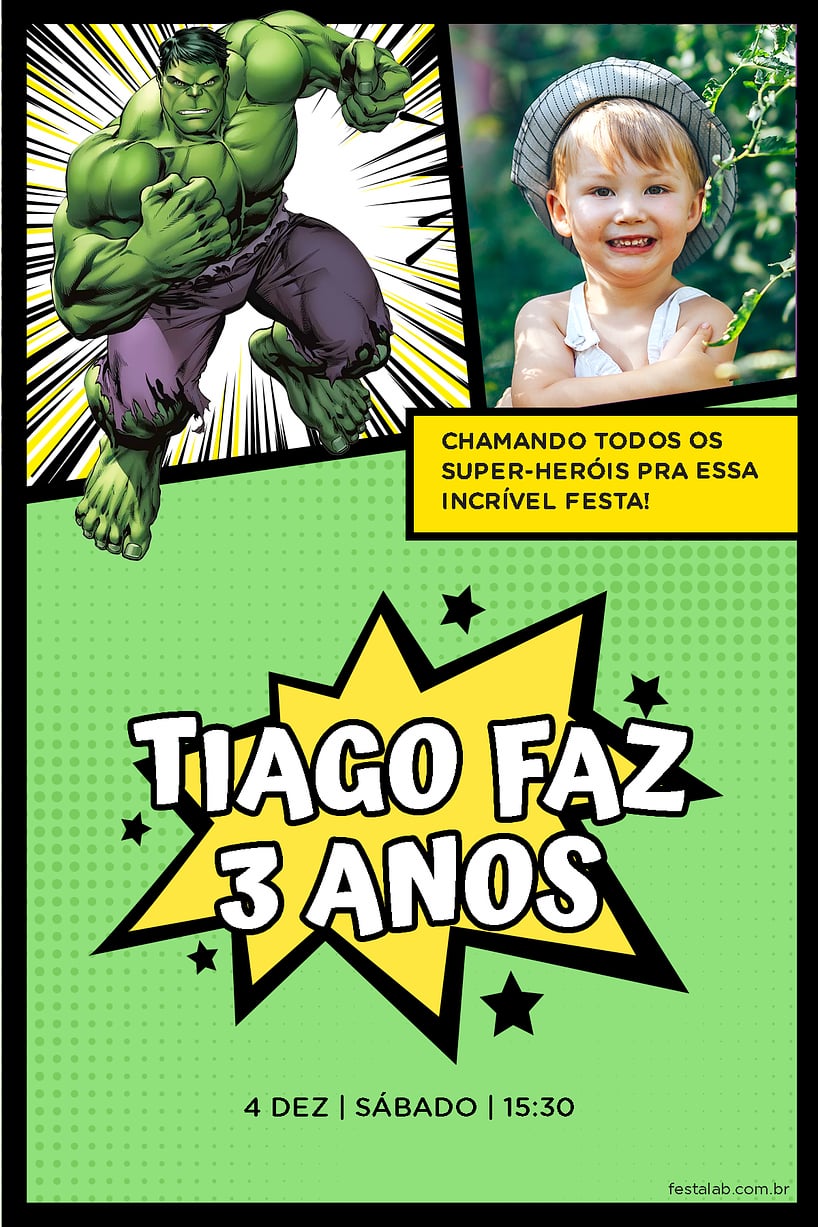 Modelo de Convite de Aniversario - Hulk Quadrinhos Criar convite de aniversário - Hulk Quadrinhos| FestaLab
