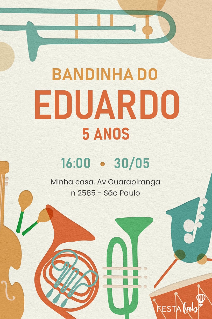Modelo de Convite de Aniversario - Instrumentos Musicais Criar convite de aniversário - Instrumentos Musicais| FestaLab
