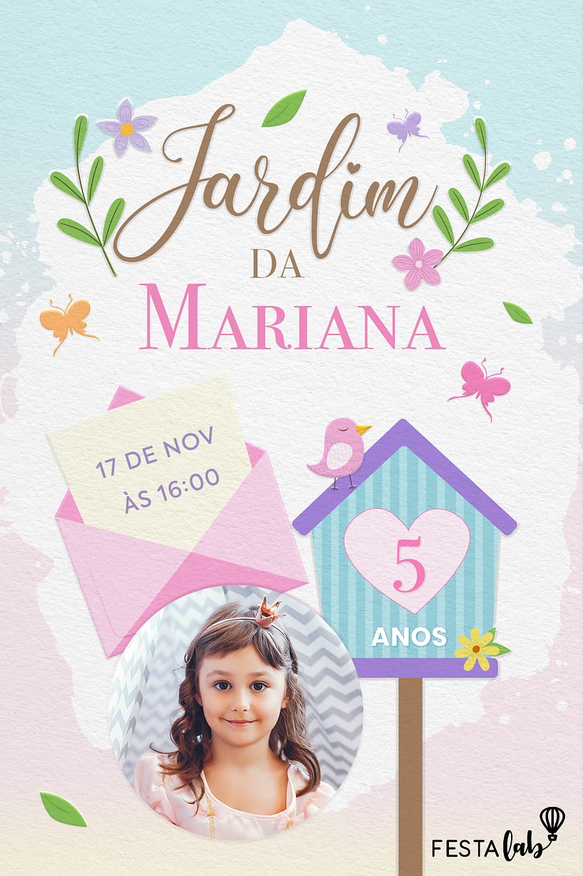 Modelo de Convite de Aniversario - Jardim das borboletas Criar convite de aniversário - Jardim das borboletas| FestaLab