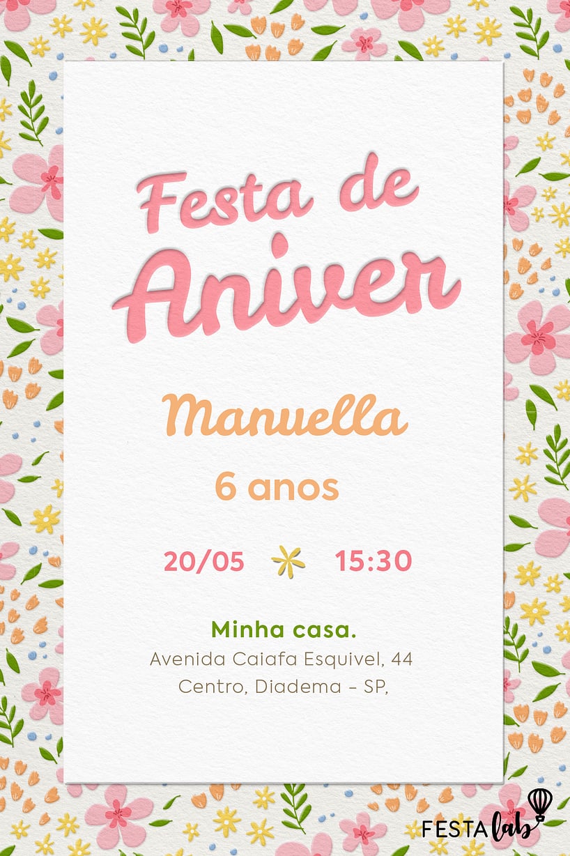 Modelo de Convite de Aniversario - Jardim de Alegria Criar convite de aniversário - Jardim de Alegria| FestaLab