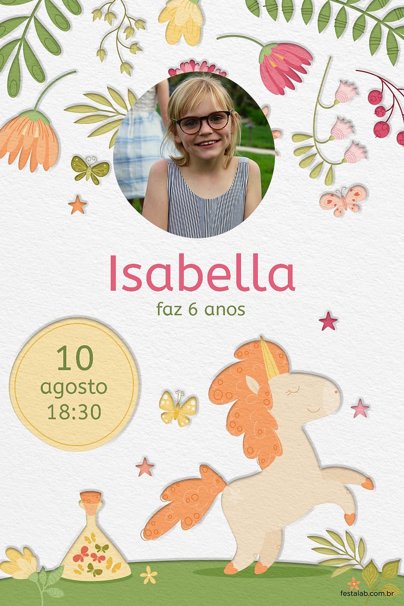Modelo de Convite de Aniversario - Jardim do unicornio Criar convite de aniversário - Jardim do unicornio| FestaLab