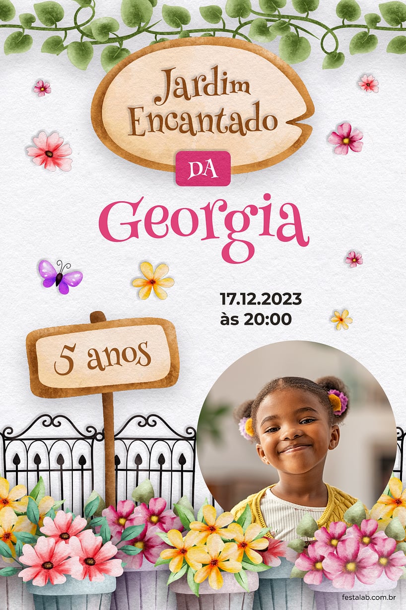 Modelo de Convite de Aniversario - Jardim dos Sonhos: Branco Criar convite de aniversário - Jardim dos Sonhos: Branco| FestaLab