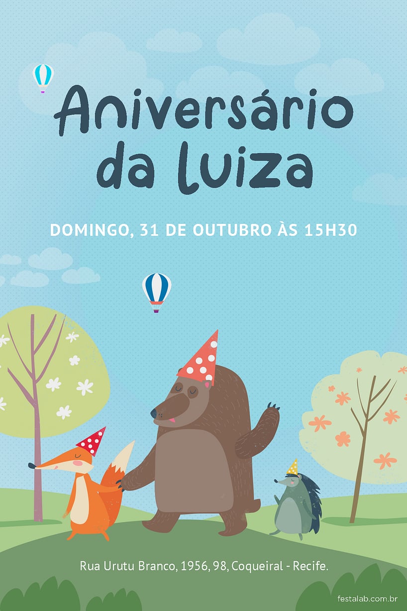 Modelo de Convite de Aniversario - Jardim Encantado Animais Criar convite de aniversário - Jardim Encantado Animais| FestaLab
