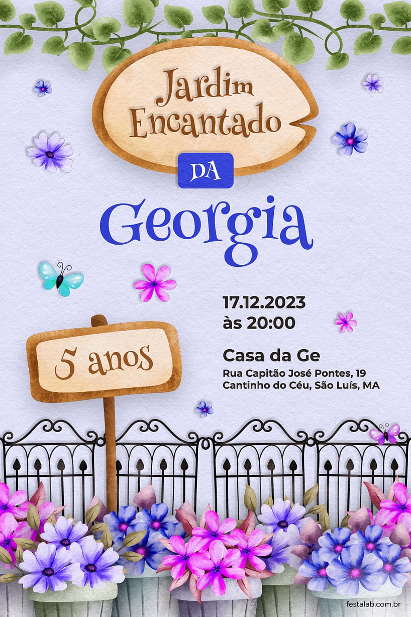 Modelo de Convite de Aniversario - Jardim dos Sonhos Criar convite de aniversário - Jardim dos Sonhos| FestaLab